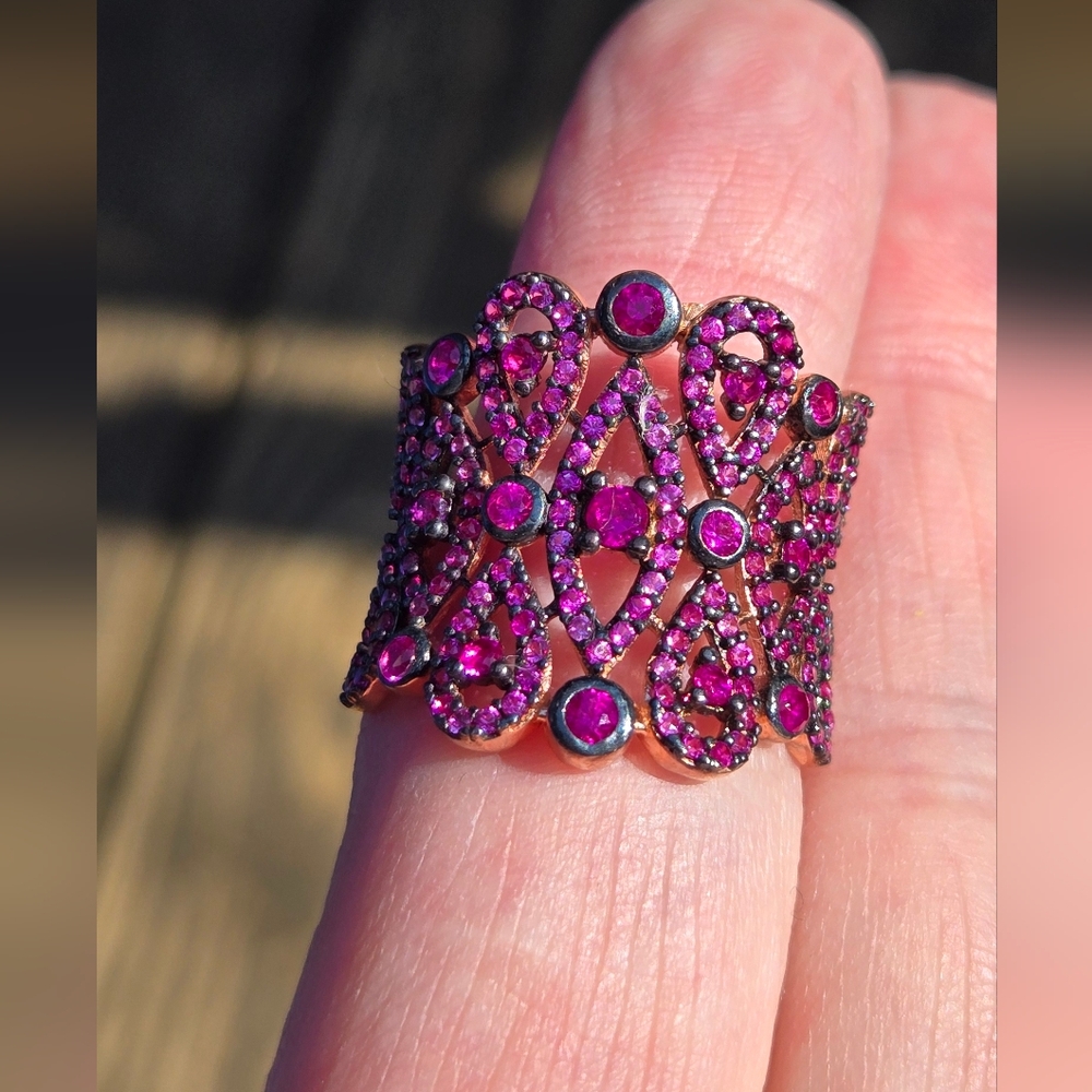 Ruby lace Sterling & Gold Lace Ring sz 7.5 - Picture 2 of 6